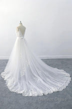 Amazing Long A-line V-neck Ruffle Appliques Tulle Wedding Dresses
