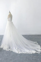 Amazing Long A-line V-neck Ruffle Appliques Tulle Wedding Dresses