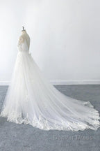 Amazing Long A Line V Neck Ruffle Appliques Tulle Wedding Dresses