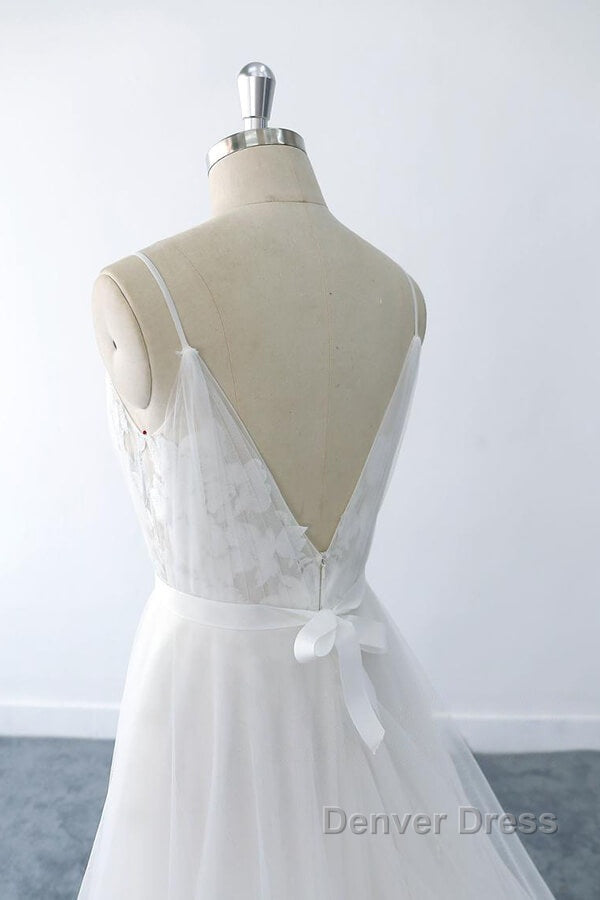 Amazing Long A-line V-neck Ruffle Appliques Tulle Wedding Dresses