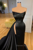 Amazing Long Black Sleeveless Graduation Dress Prom Dresses With Split Online