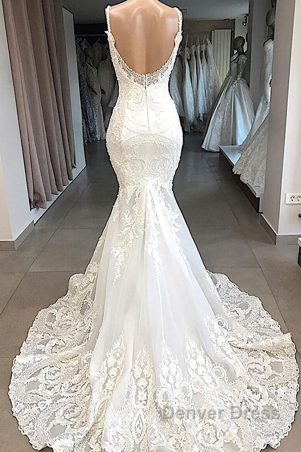 Amazing Long Mermaid Appliques Tulle Backless Wedding Dresses Secondary image