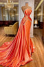 Amazing Orange Crystal Mermaid Prom Dresses With Detachable Train