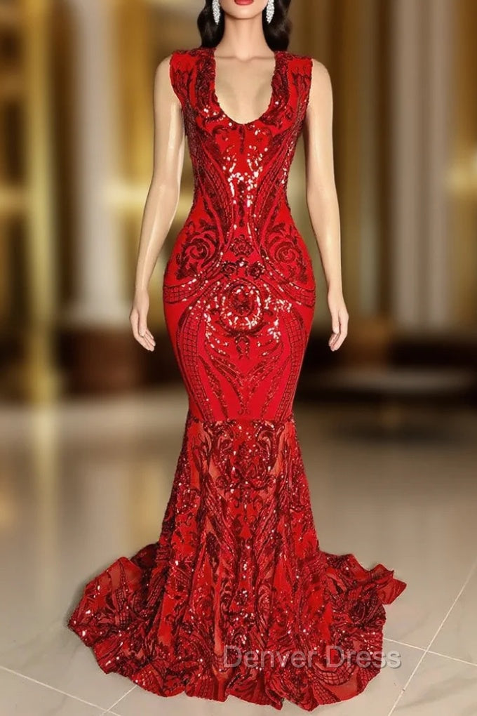 Amazing Sequins Mermaid Prom Dresses Sleeveless V-Neck Online Main image