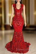 Amazing Sequins Mermaid Prom Dresses Sleeveless V Neck Online