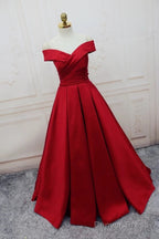 Amazing V Neck Off The Shoulder Long Satin Prom Gown