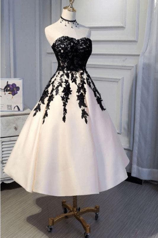 Ankle Length Strapless Prom with Black Lace A Line Princess Homecoming Dress Secondary image