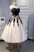 Ankle Length Strapless Prom with Black Lace A Line Princess Homecoming Dress