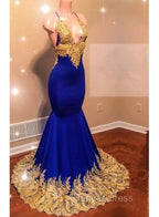 Appliques Spaghetti Sleeveless V Neck Mermaid Prom Dresses