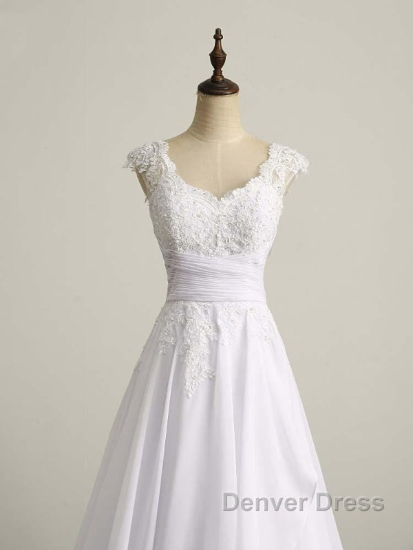 Appliques V-Neck Lace-Up Chiffon Wedding Dresses