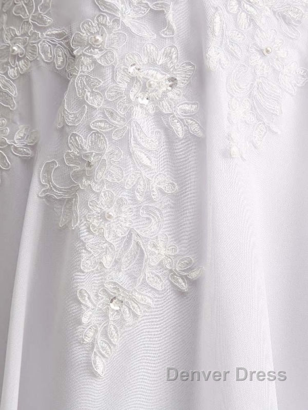 Appliques V Neck Lace Up Chiffon Wedding Dresses