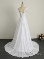 Appliques V Neck Lace Up Chiffon Wedding Dresses
