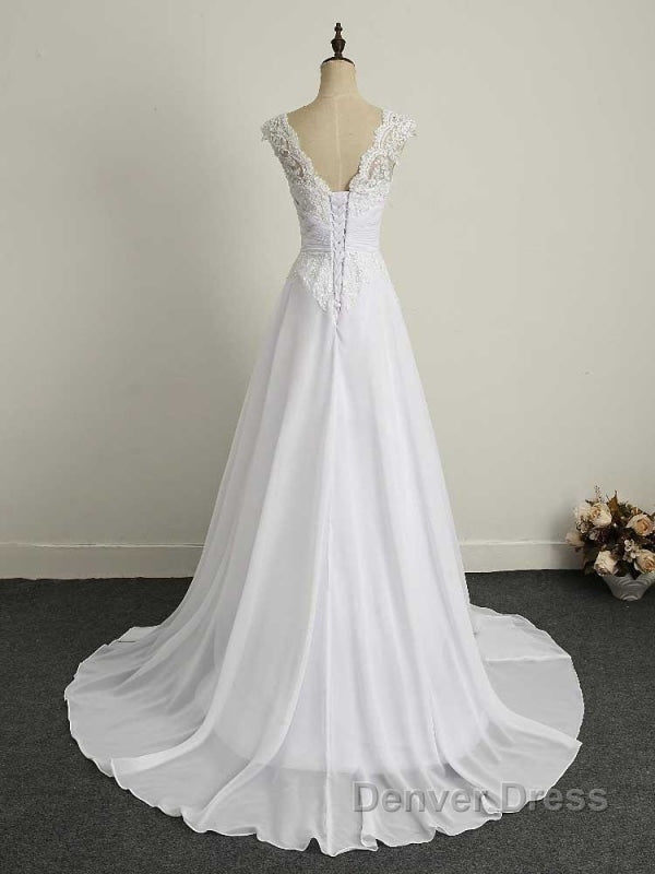 Appliques V Neck Lace Up Chiffon Wedding Dresses