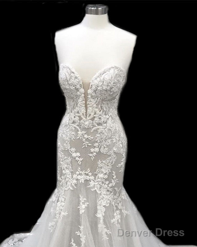 Appliques Wedding Dresses Mermaid Sweetheart Tulle Ruffles
