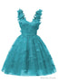Aqua Blue 3D Butterfly Lace Applique Tulle Homecoming Dress for Teens Sweetheart Mini Short Prom Dresses