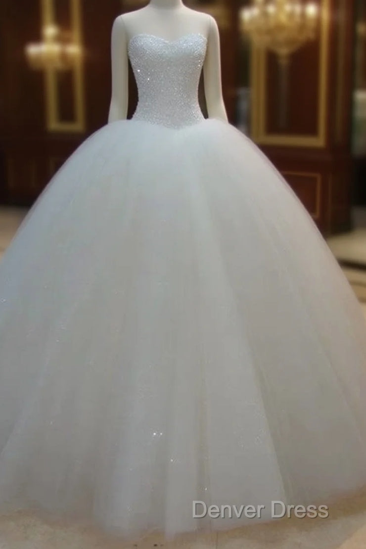 Arabic Sequin Ball Gown Tulle Sweetheart White Wedding Dresses Main image