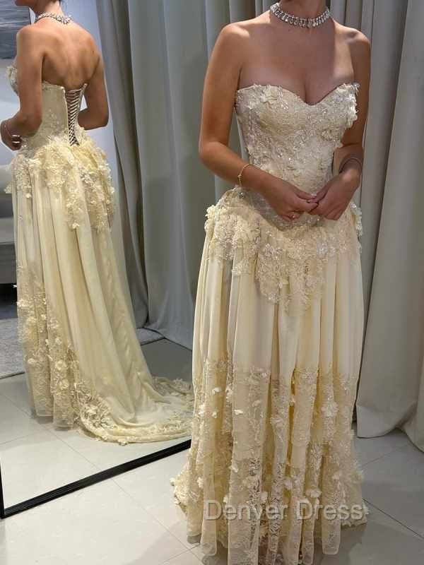 Aristocratic A-line Sweetheart Appliques Lace Sweep Train Chiffon Corset Prom Dress Secondary image