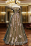 Army Green Tulle Off the Shoulder Prom Dresses