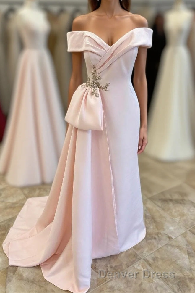 Pink Off Shoulder Mermaid Satin Long Mother of Bride Dresses Main image