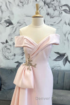 Pink Off Shoulder Mermaid Satin Long Mother of Bride Dresses