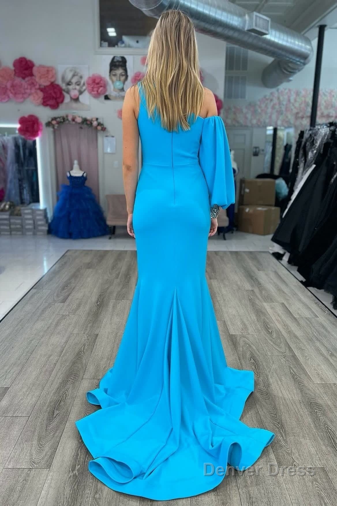 Asymmetrical Cobalt Blue Mermaid Long Formal Dress with Slit Secondary image