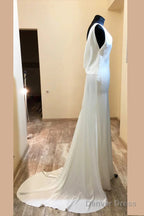 Asymmetrical Neck White Long Bridesmaid Dresses With Slit