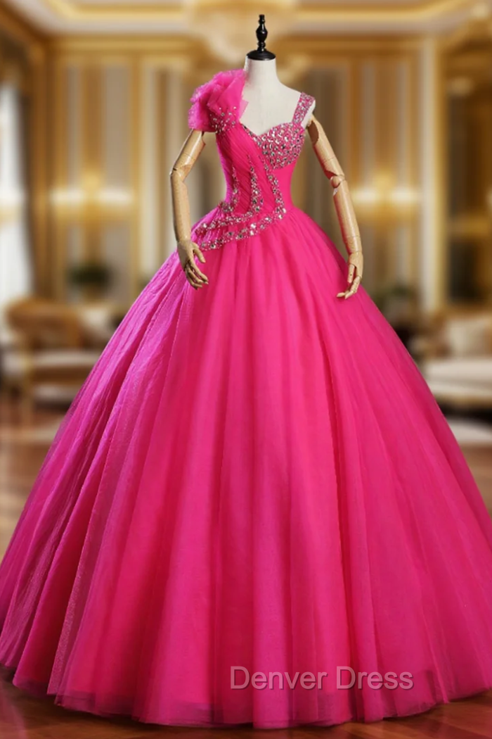 At Incredible Price Fuchsia Ball Gown Tulle Pleats Crystal Quinceanera Dresses Main image