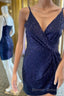Navy Blue Sequins V-Neck Mini Homecoming Dresses