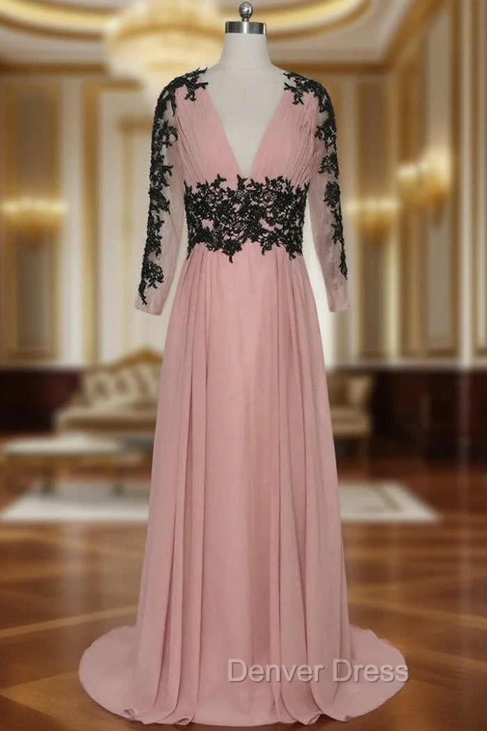 Attractive Long Evening Dresses Deep V-neck Long Sleeves Mother of the Bride Dresses