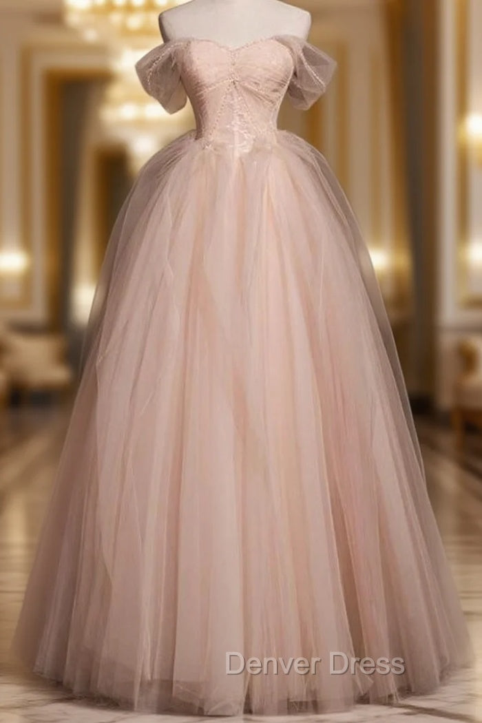 Attractive Pink Tulle Pleats Beading Prom Dresses