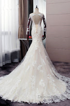 Autumn Long Sleevess Mermaid Lace appliques Ivory Wedding Dresses
