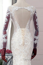 Autumn Long Sleevess Mermaid Lace appliques Ivory Wedding Dresses