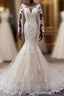 Autumn Long Sleevess Mermaid Lace appliques Ivory Wedding Dresses