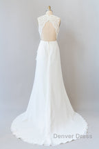 Awesome Long Sheath Lace Chiffon Backless Wedding Dresses