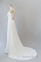 Awesome Long Sheath Lace Chiffon Backless Wedding Dresses