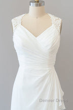 Awesome Long Sheath Lace Chiffon Backless Wedding Dresses