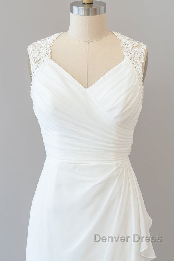 Awesome Long Sheath Lace Chiffon Backless Wedding Dresses