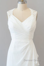 Awesome Long Sheath Lace Chiffon Backless Wedding Dresses
