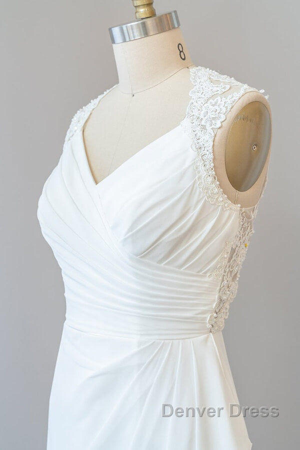 Awesome Long Sheath Lace Chiffon Backless Wedding Dresses