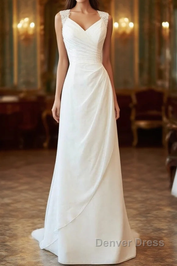 Awesome Long Sheath Lace Chiffon Backless Wedding Dresses