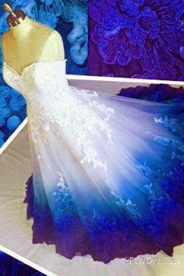 ball Gowns ombre prom Dress sweetheart strapless Prom Dress blue applique Prom Dress long prom Dresses Main image
