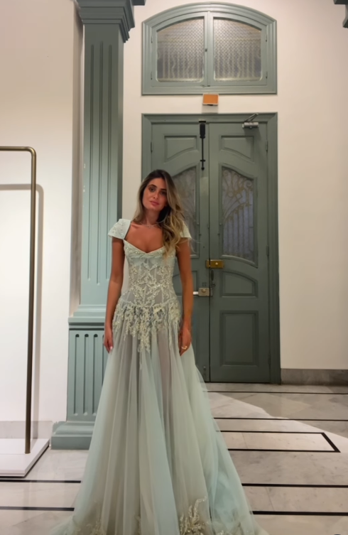 Baby Blue A Line Exquisite Beaded Tulle Prom Dress Wedding Guest Dresses Secondary image