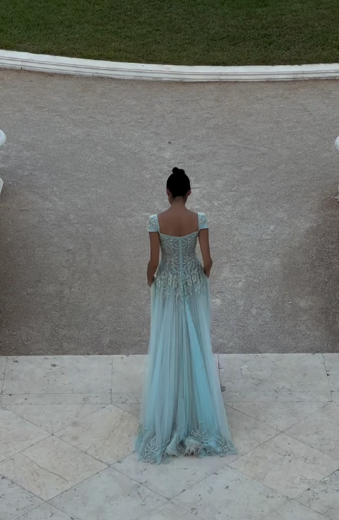 Baby Blue A Line Exquisite Beaded Tulle Prom Dress Wedding Guest Dresses