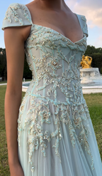 Baby Blue A Line Exquisite Beaded Tulle Prom Dress Wedding Guest Dresses