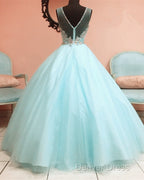 Baby Blue Tulle Scoop Neck Ball Gown