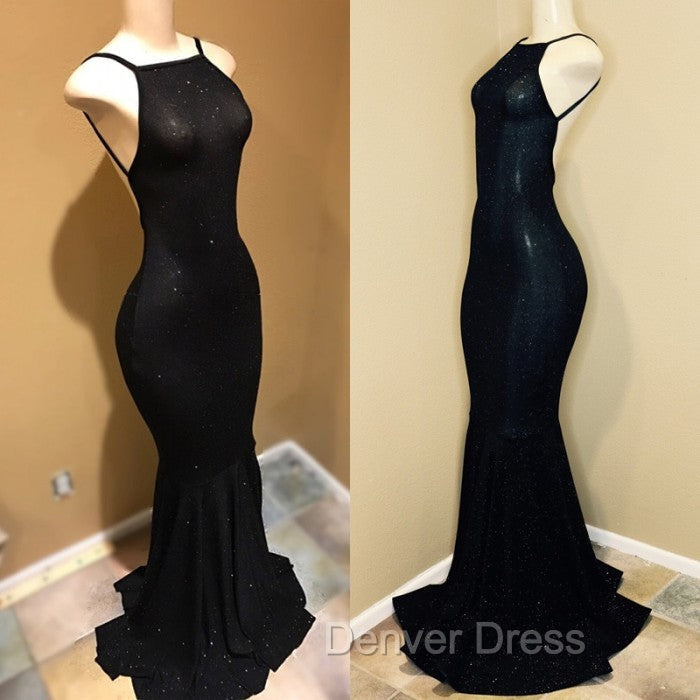 Backless black prom Dresses, sequins Prom Gown
