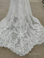 Backless Bohemian Simple V-Neck Long Sleeve Lace Wedding Dresses With Train