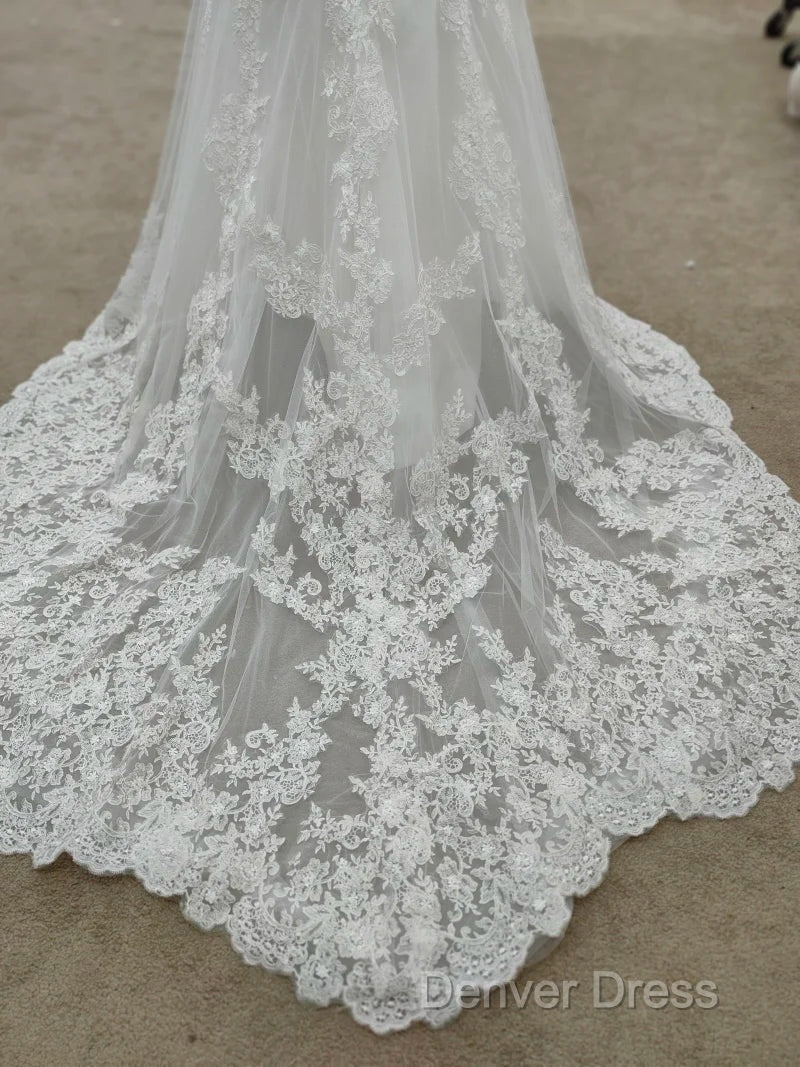 Backless Bohemian Simple V-Neck Long Sleeve Lace Wedding Dresses With Train