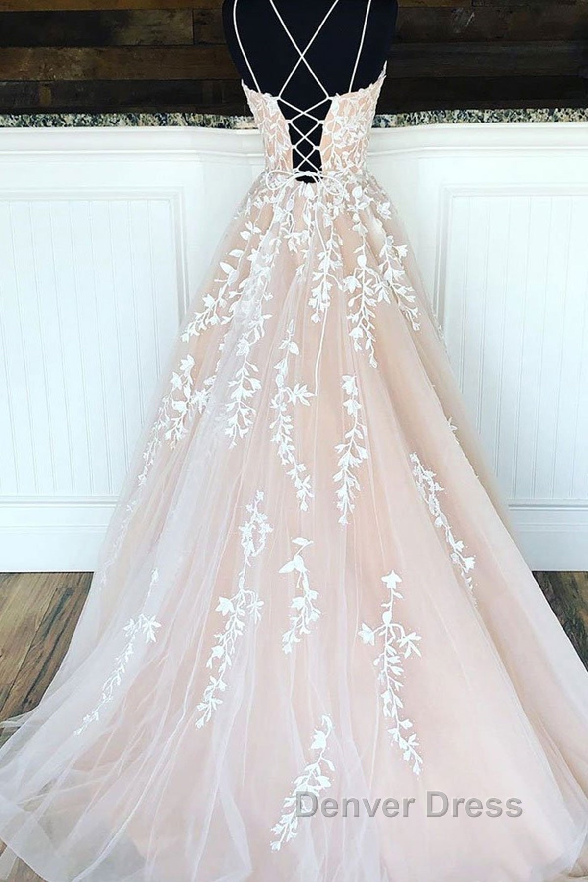 Backless Champagne Lace Prom Dress, Open Back Champagne Lace Prom Dresses Secondary image
