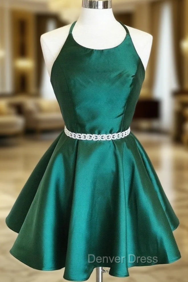 Backless Dark Green Short Prom Dresses, Short Dark Green Formal Homecoming Dresses Main image